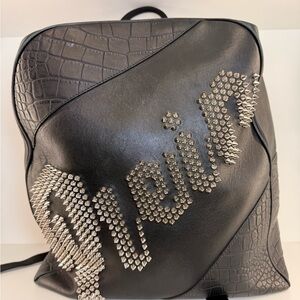Pre Owned PHILIP PLEIN Black Leather Backpack w/ Silver Studs.